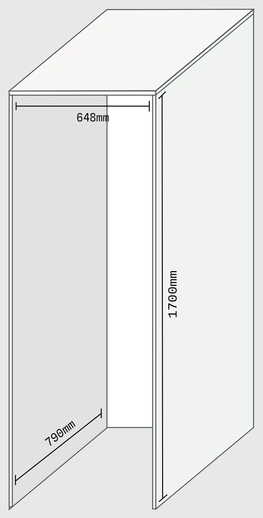 Medidas do nicho para instalação da BAC119: 648mm de largura, 1700mm de altura e 790mm de profundidade