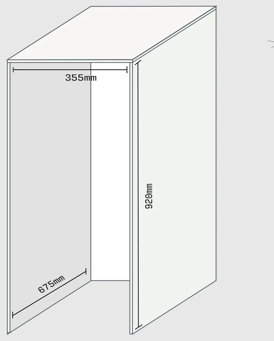 Dimensões do nicho para embutir a BAC18: 355mm de largura, 920mm de altura e 675mm de profundidade