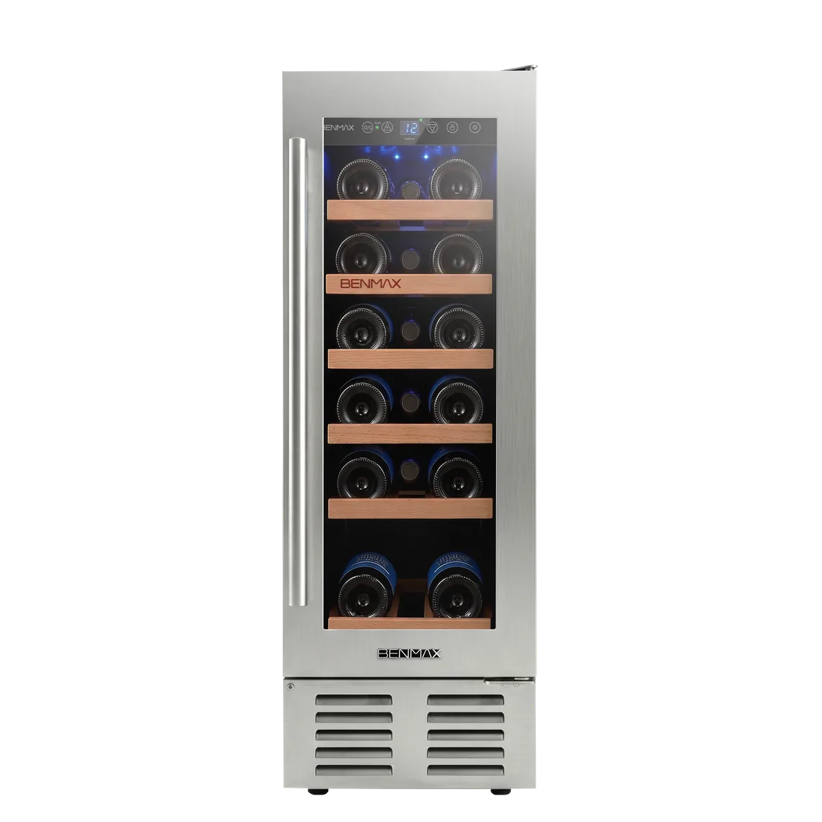 Adega Benmax BAC18 vista frontal com 18 garrafas