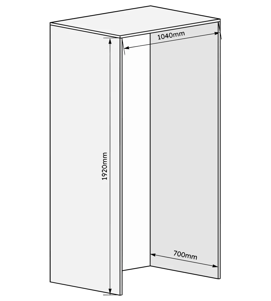 Dimensões do nicho para embutir: 1920mm de altura, 1040mm de largura e 700mm de profundidade