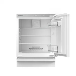 Frigobar Benmax MREF135 aberto e abastecido em cozinha