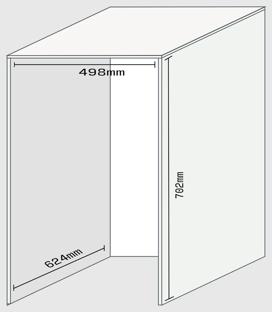 Medidas do nicho de instalação da BMGX26-07: 498mm de largura, 702mm de altura e 624mm de profundidade